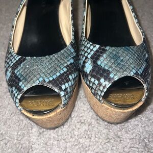 Jimmy Choo Blue and Black Snake Print Platform Shoes
